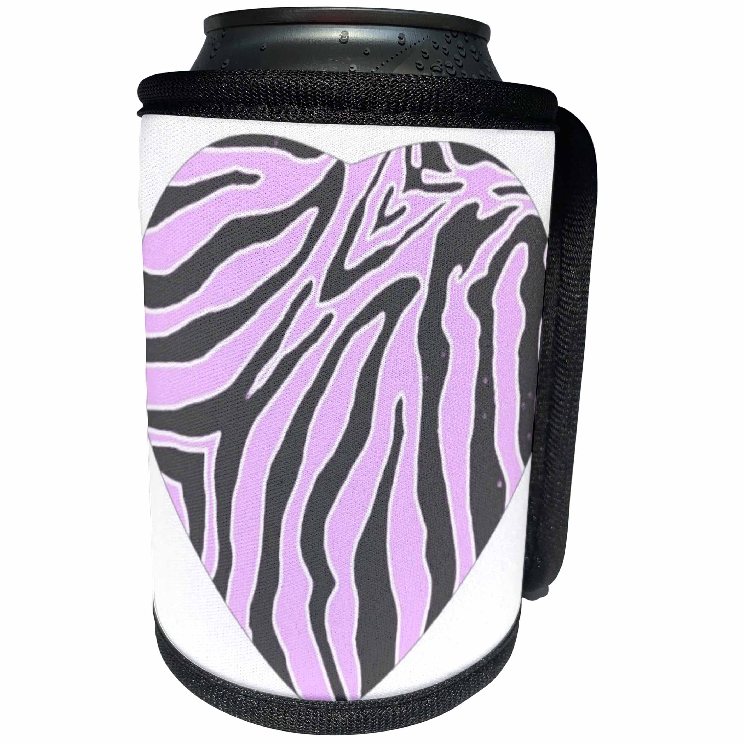 3dRose Patricia Sanders Creations - Pink Heart Zebra Print - Can Cooler Bottle Wrap (cc_26129)