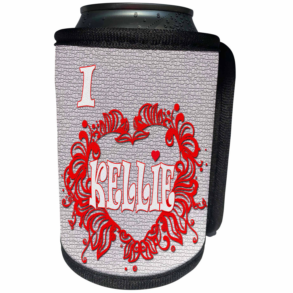 3dRose RinaPiro - Love Quotes - I Love Kellie. Love is forever. - Can Cooler Bottle Wrap (cc_261295)