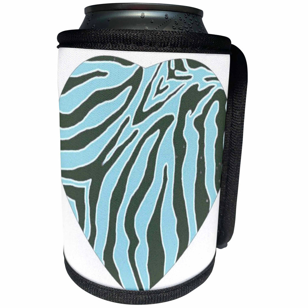 3dRose Patricia Sanders Creations - Aqua Heart Zebra Print - Can Cooler Bottle Wrap (cc_26130)
