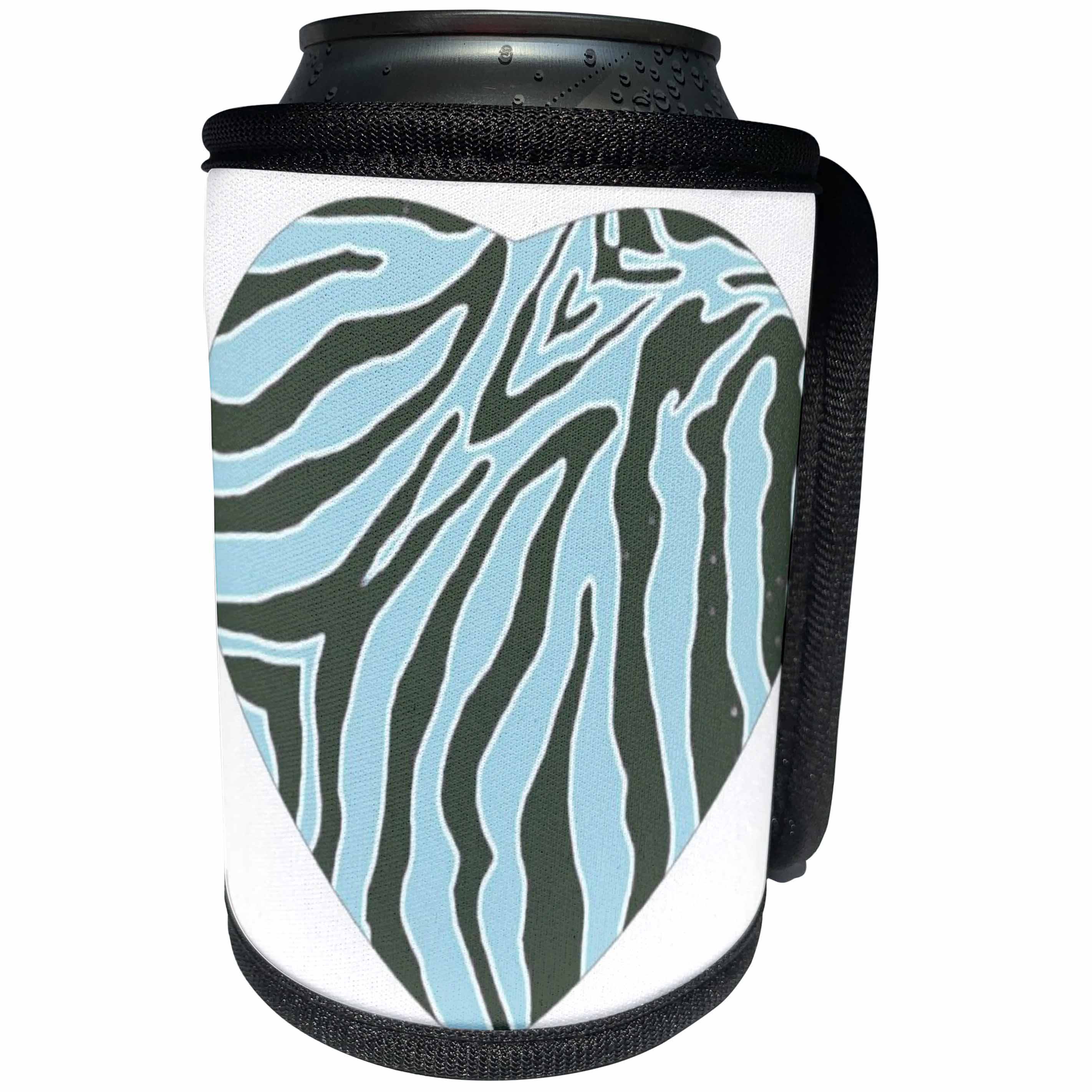 3dRose Patricia Sanders Creations - Aqua Heart Zebra Print - Can Cooler Bottle Wrap (cc_26130)