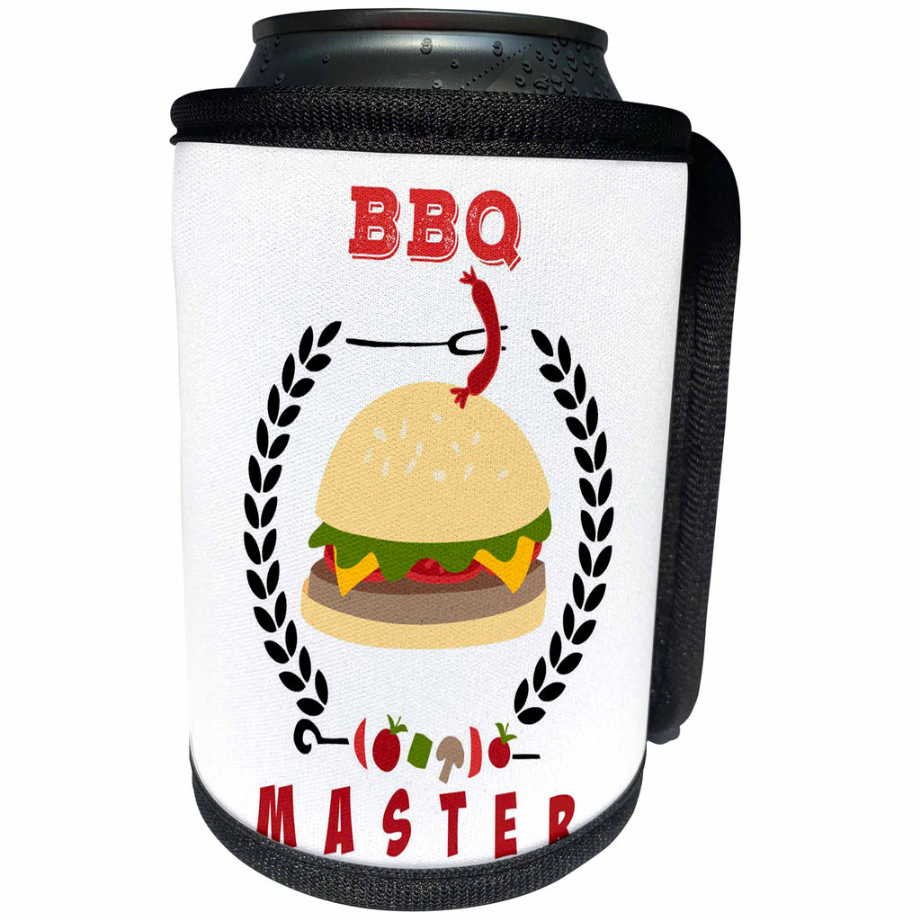 3dRose RinaPiro - Funny Quotes - BBQ Master. Hamburger. Grilling. Outdoor. Party time. - Can Cooler Bottle Wrap (cc_261337)