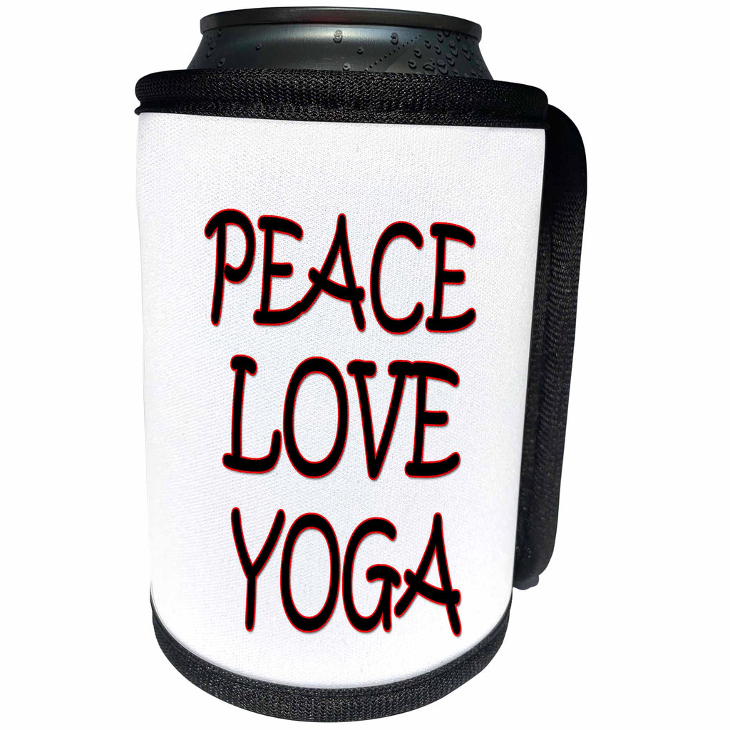 3dRose RinaPiro - Fitness Quotes - Peace. Love. Yoga. Gym. Fitness club. Sport. Exercise. - Can Cooler Bottle Wrap (cc_261353)