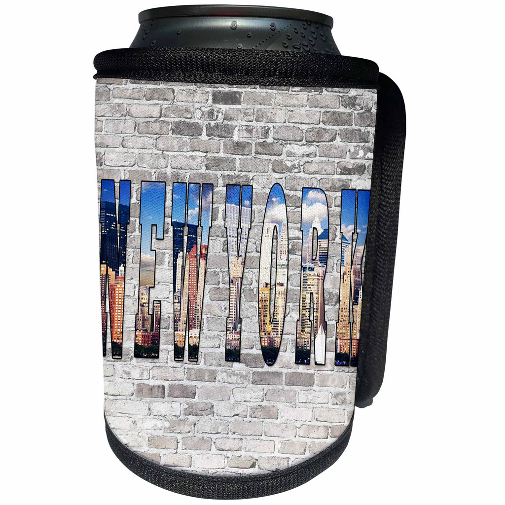 3dRose RinaPiro - Cities around the World - New York. City that never sleeps. Brick wall. - Can Cooler Bottle Wrap (cc_261450)