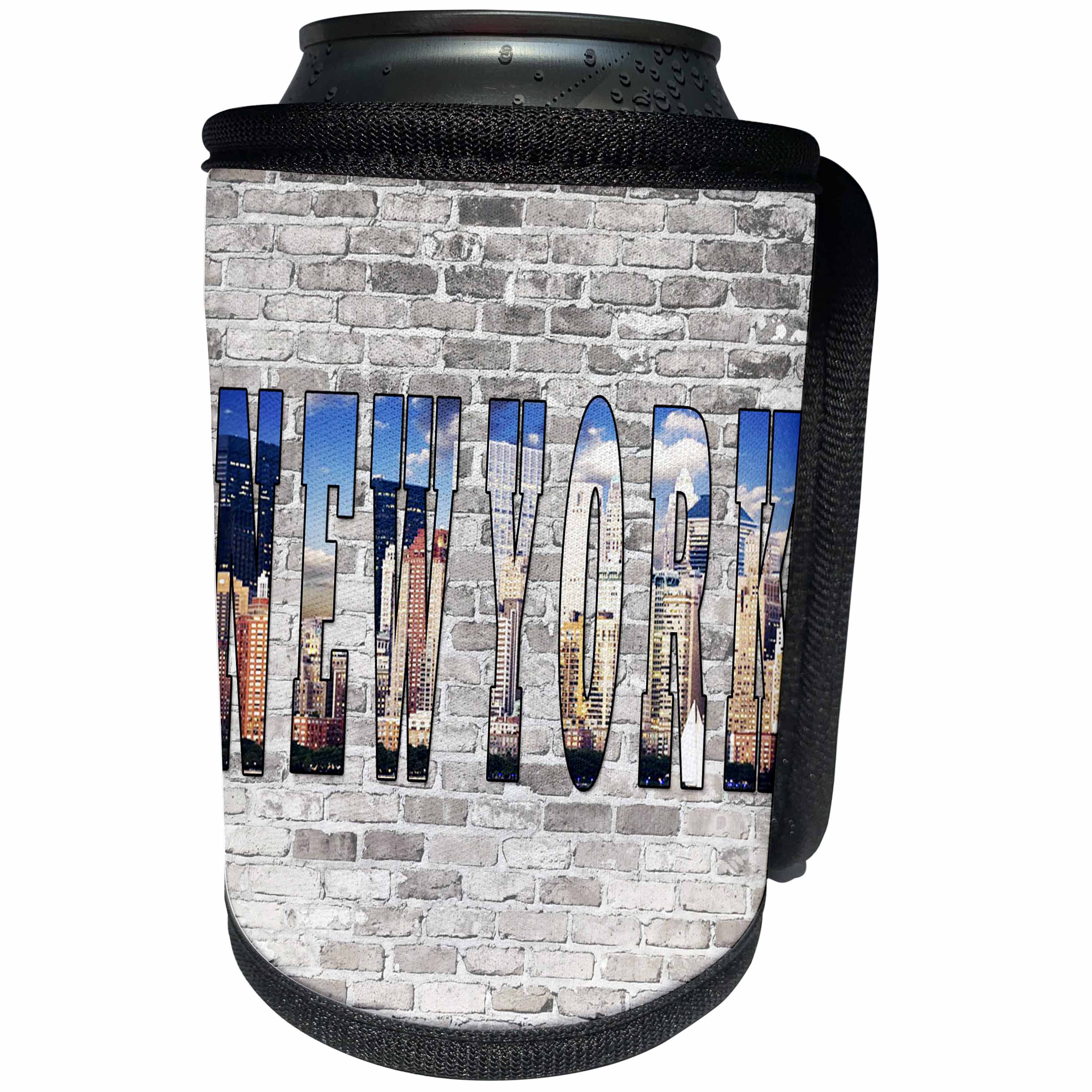 3dRose RinaPiro - Cities around the World - New York. City that never sleeps. Brick wall. - Can Cooler Bottle Wrap (cc_261450)
