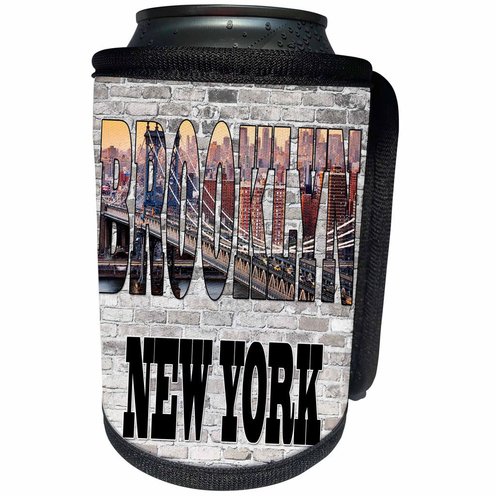 3dRose RinaPiro - Cities around the World - Brooklyn. New York. Brick wall. - Can Cooler Bottle Wrap (cc_261451)