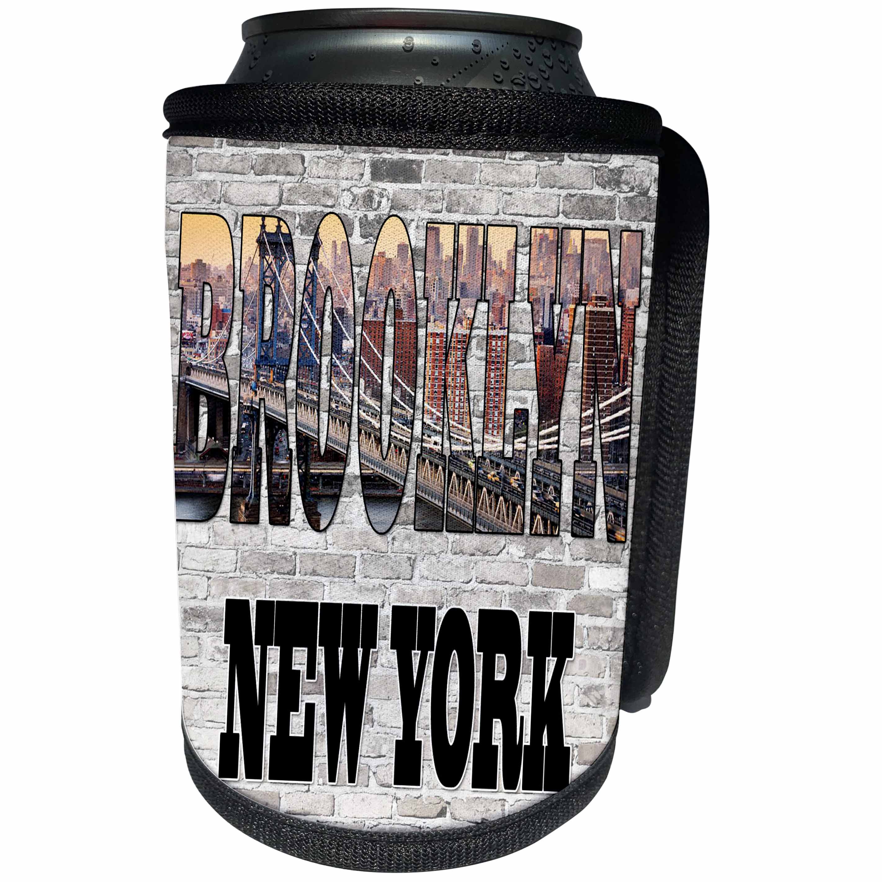 3dRose RinaPiro - Cities around the World - Brooklyn. New York. Brick wall. - Can Cooler Bottle Wrap (cc_261451)