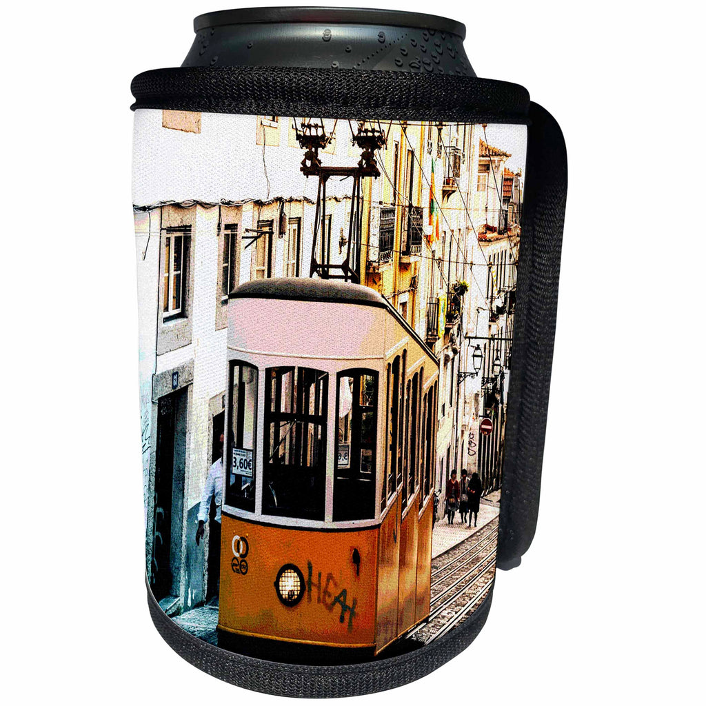 3dRose RinaPiro - Transportation - Trolley. Streetcar. Tram. Electric rail vehicle. Old town. - Can Cooler Bottle Wrap (cc_261460)