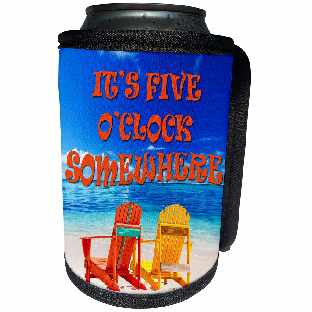 3dRose RinaPiro - Funny Quotes - Its five oclock somewhere. Beach. Fun. Good times. - Can Cooler Bottle Wrap (cc_261463)