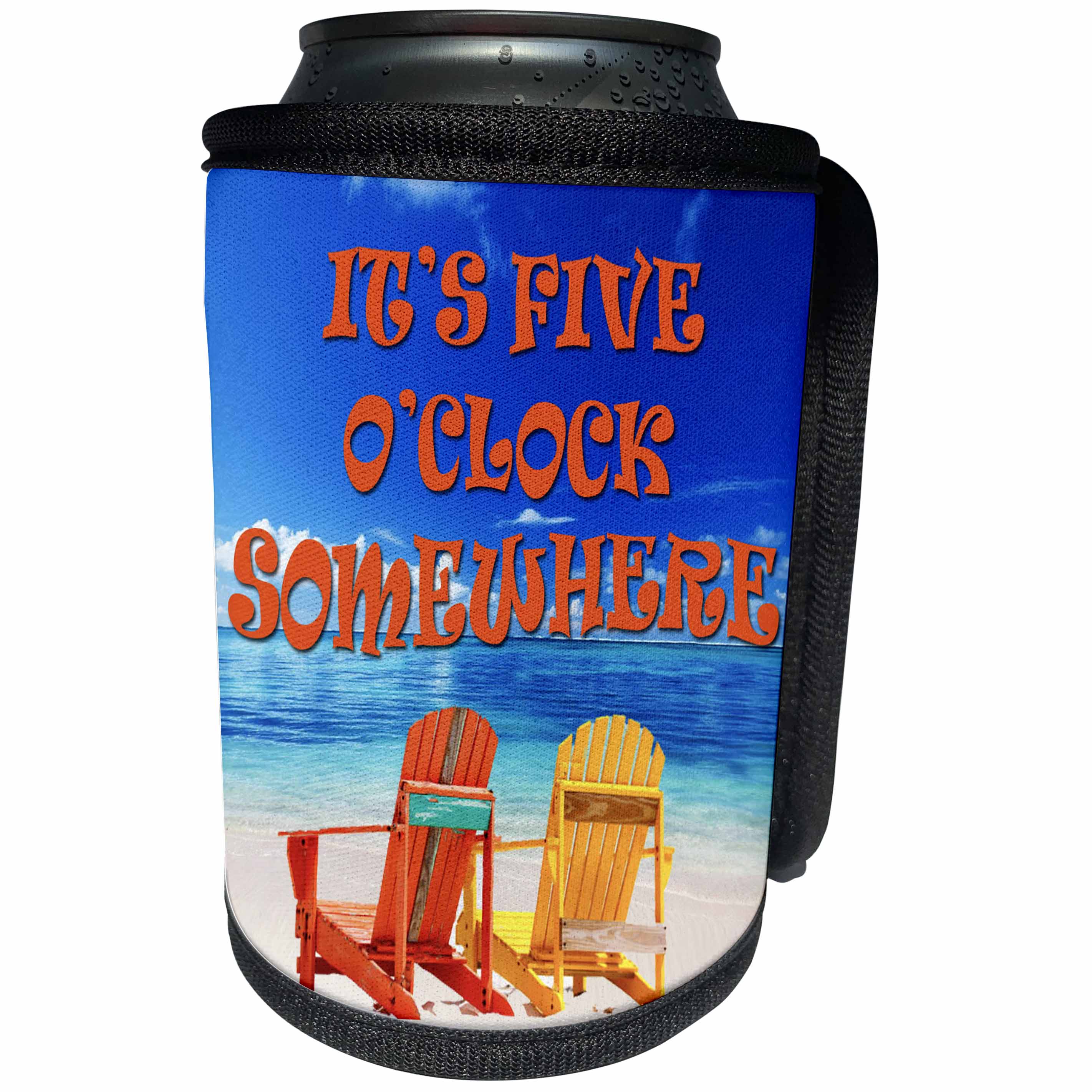 3dRose RinaPiro - Funny Quotes - Its five oclock somewhere. Beach. Fun. Good times. - Can Cooler Bottle Wrap (cc_261463)