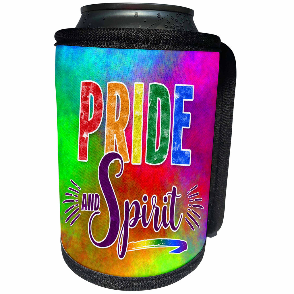 3dRose Rainbow Tie Dye with Pride and Spirit Typography for... - Can Cooler Bottle Wrap (cc_261481)
