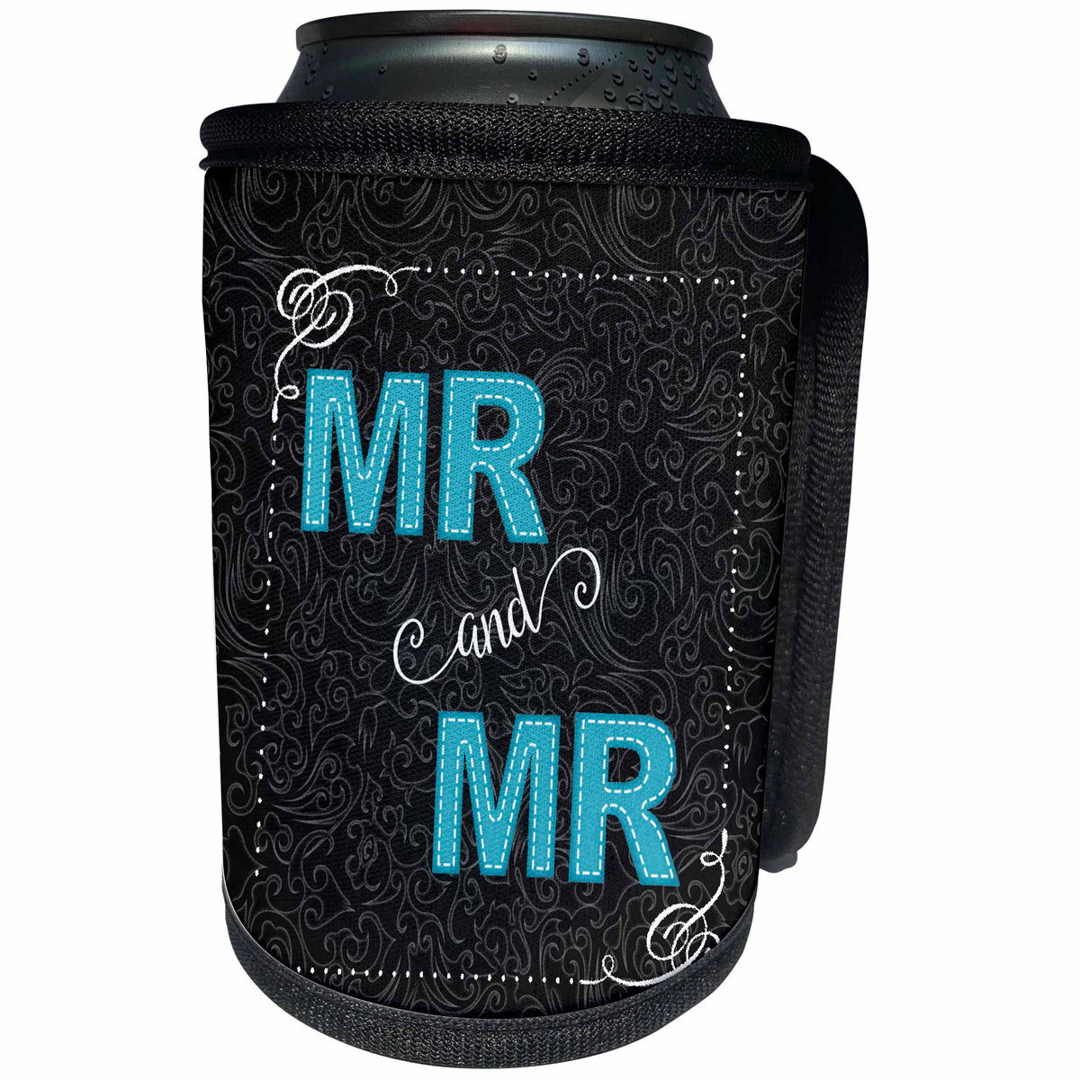 3dRose Doreen Erhardt Wedding Collection - Mr and Mr Gay Wedding in Turquoise Blue and Chalkboard Theme - Can Cooler Bottle Wrap (cc_261489)