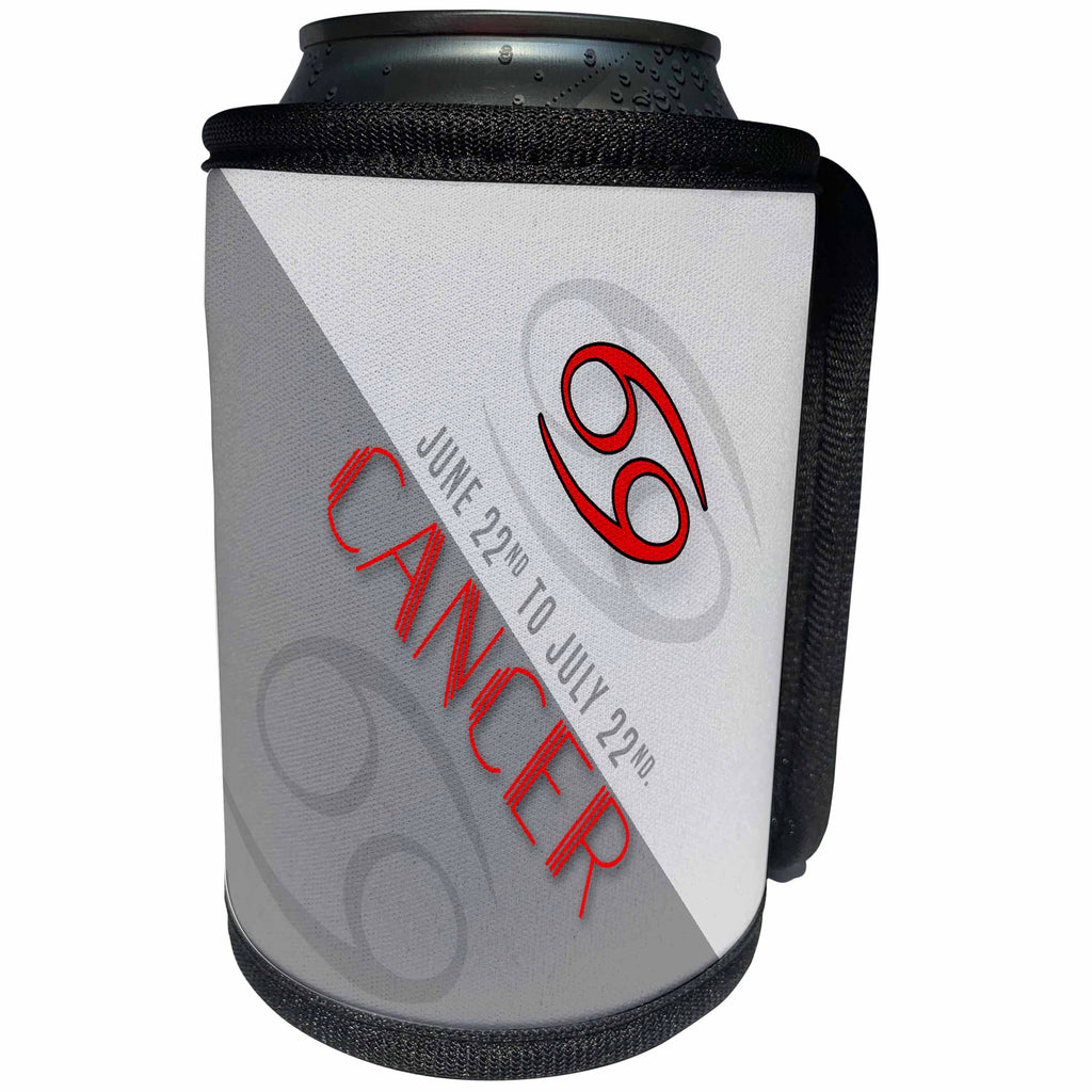 3dRose Doreen Erhardt Stars of Zodiac Collection - Cancer Red and Gray Zodiac Star Sign for June and July - Can Cooler Bottle Wrap (cc_261492)