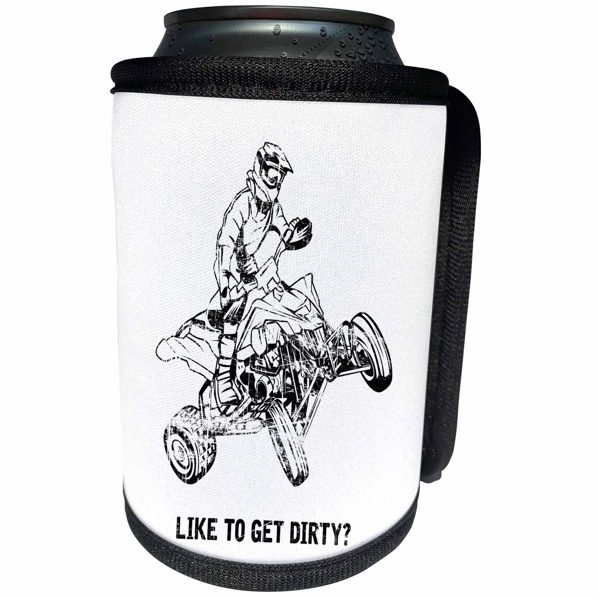 3dRose Carsten Reisinger - Illustrations - Like to get dirty Fun Quad ATV Rider Joke - Can Cooler Bottle Wrap (cc_261505)