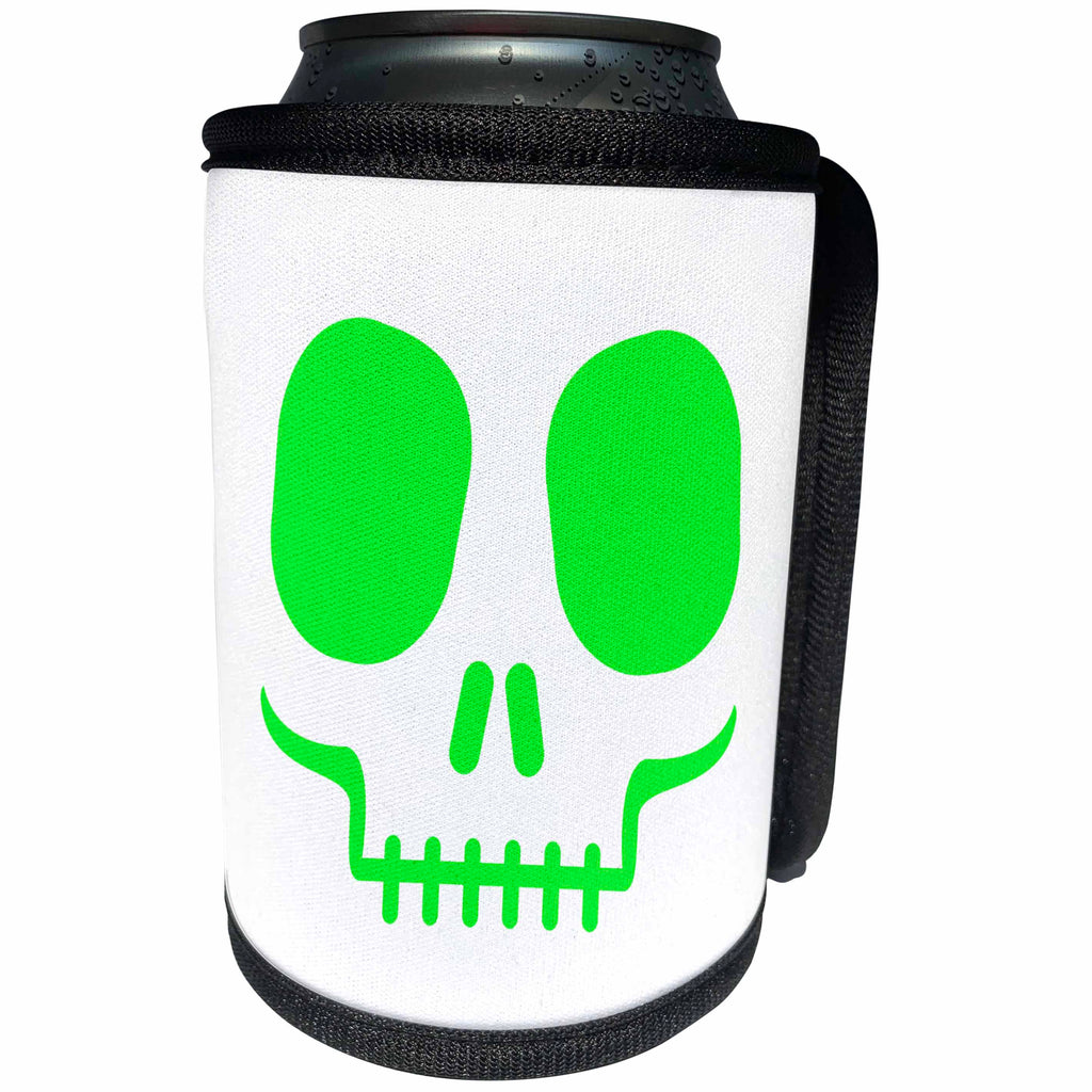 3dRose Carsten Reisinger - Illustrations - Green Scary Halloween Skull Face - Can Cooler Bottle Wrap (cc_261512)