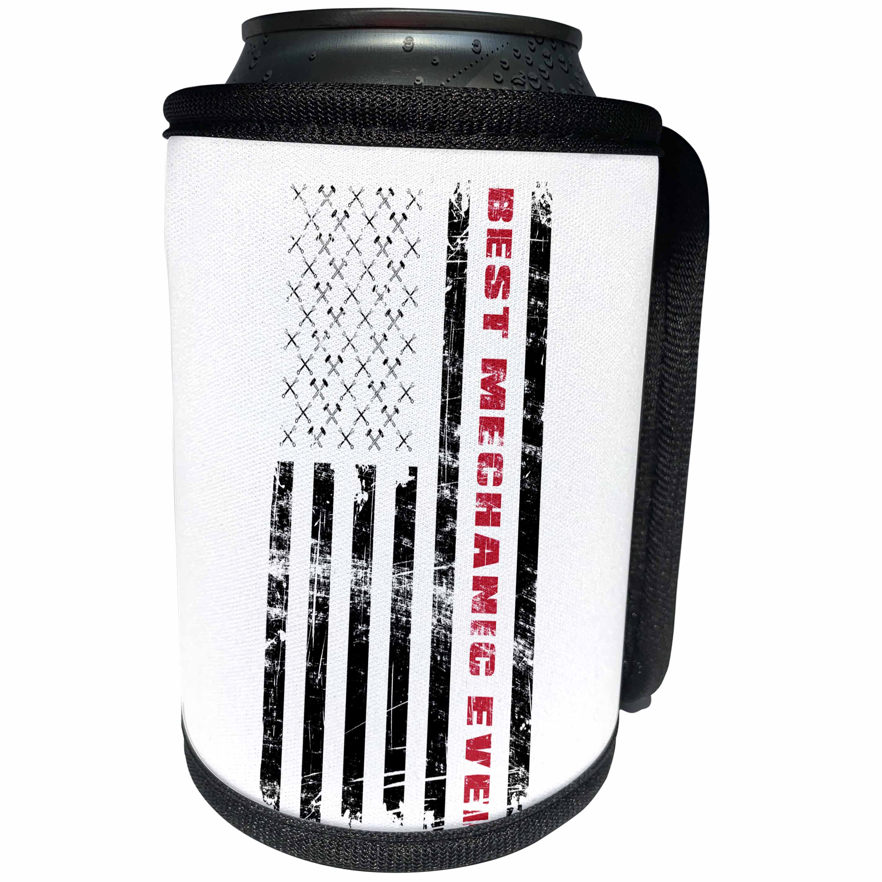 3dRose Carsten Reisinger - Illustrations - American Flag Patriotic Best Mechanic Ever Fun Cool - Can Cooler Bottle Wrap (cc_261555)