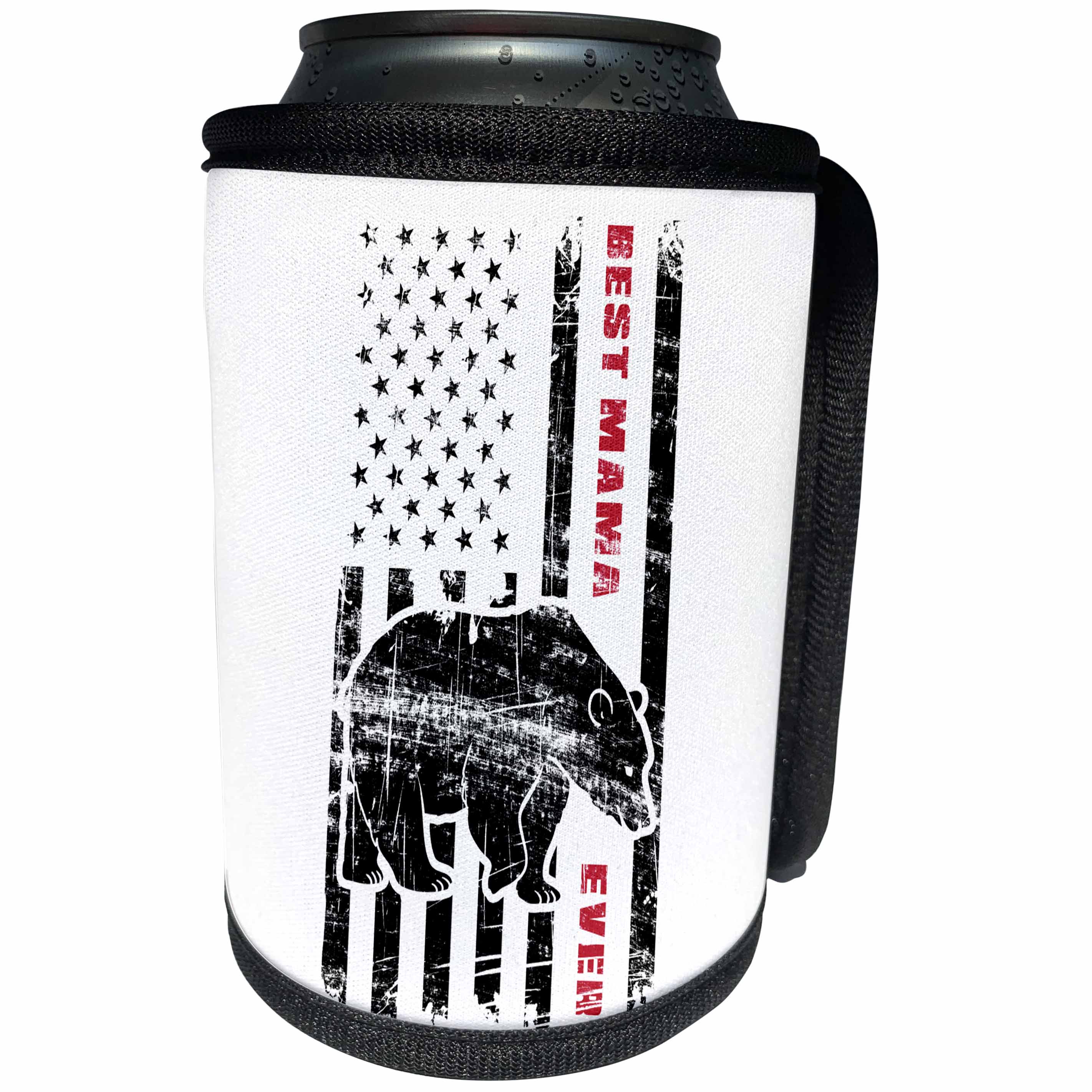 3dRose Carsten Reisinger - Illustrations - American Flag Patriotic Best Mama Bear Ever Fun Cool - Can Cooler Bottle Wrap (cc_261557)