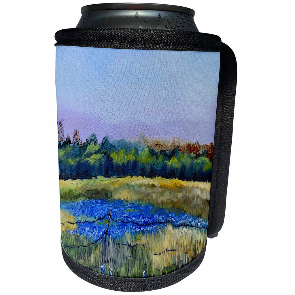 3dRose Melissa A. Torres Art Texas - Image of oil painting of Texas Landscape with Bluebonnets - Can Cooler Bottle Wrap (cc_261561)