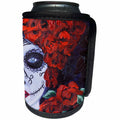 3dRose Melissa A. Torres Art Dia de Los Muertos - Image of partial Dia de los Muertos woman with roses - Can Cooler Bottle Wrap (cc_261562)