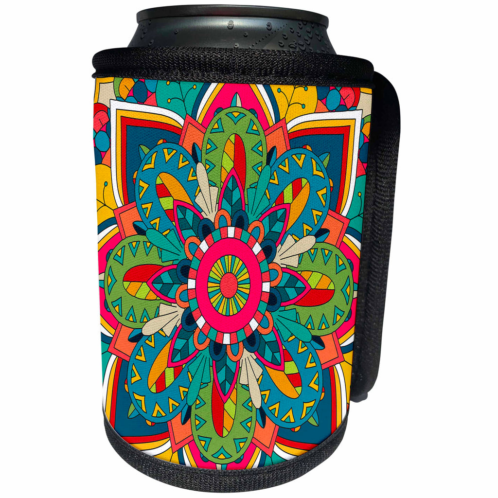 3dRose Janna Salak Designs Prints and Patterns - Mandala Design Jewel Colors - Can Cooler Bottle Wrap (cc_261568)