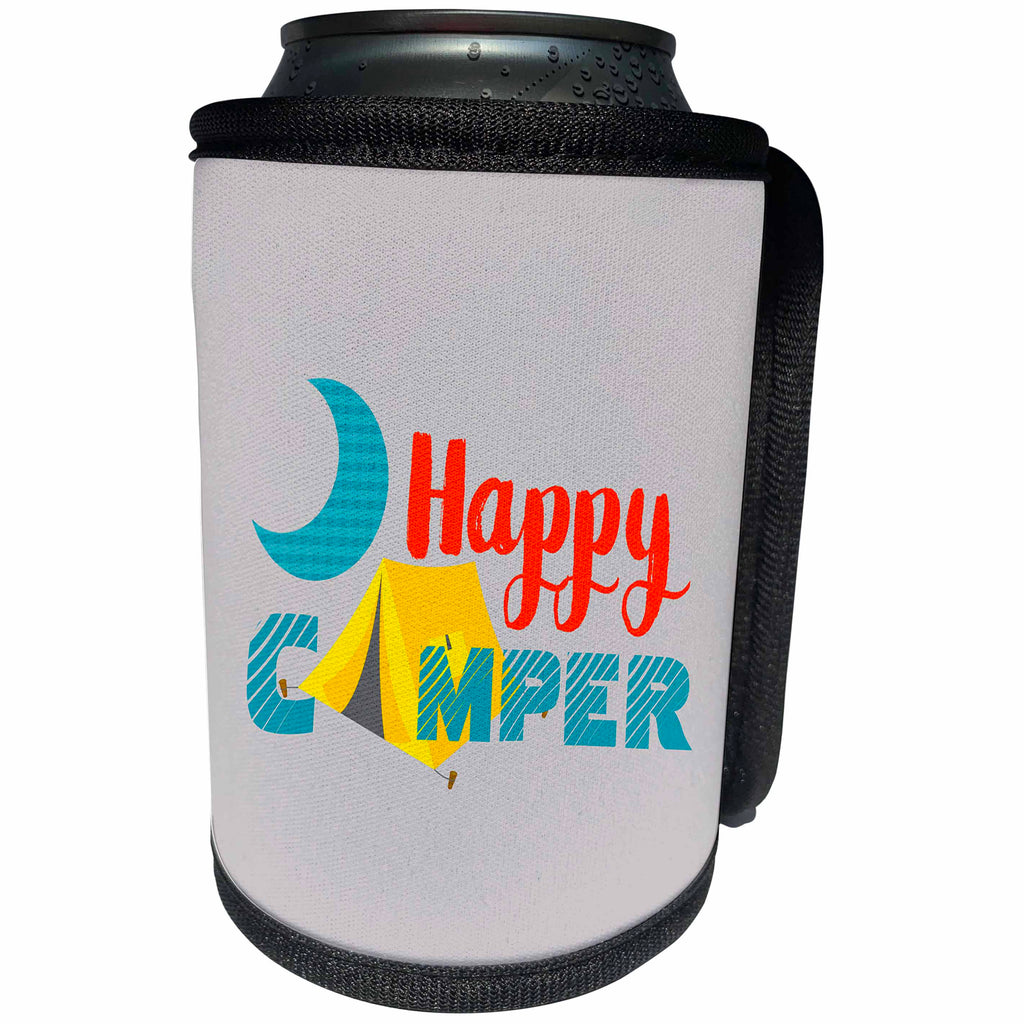3dRose Janna Salak Designs Nature and Spirituality - Happy Camper - Can Cooler Bottle Wrap (cc_261575)