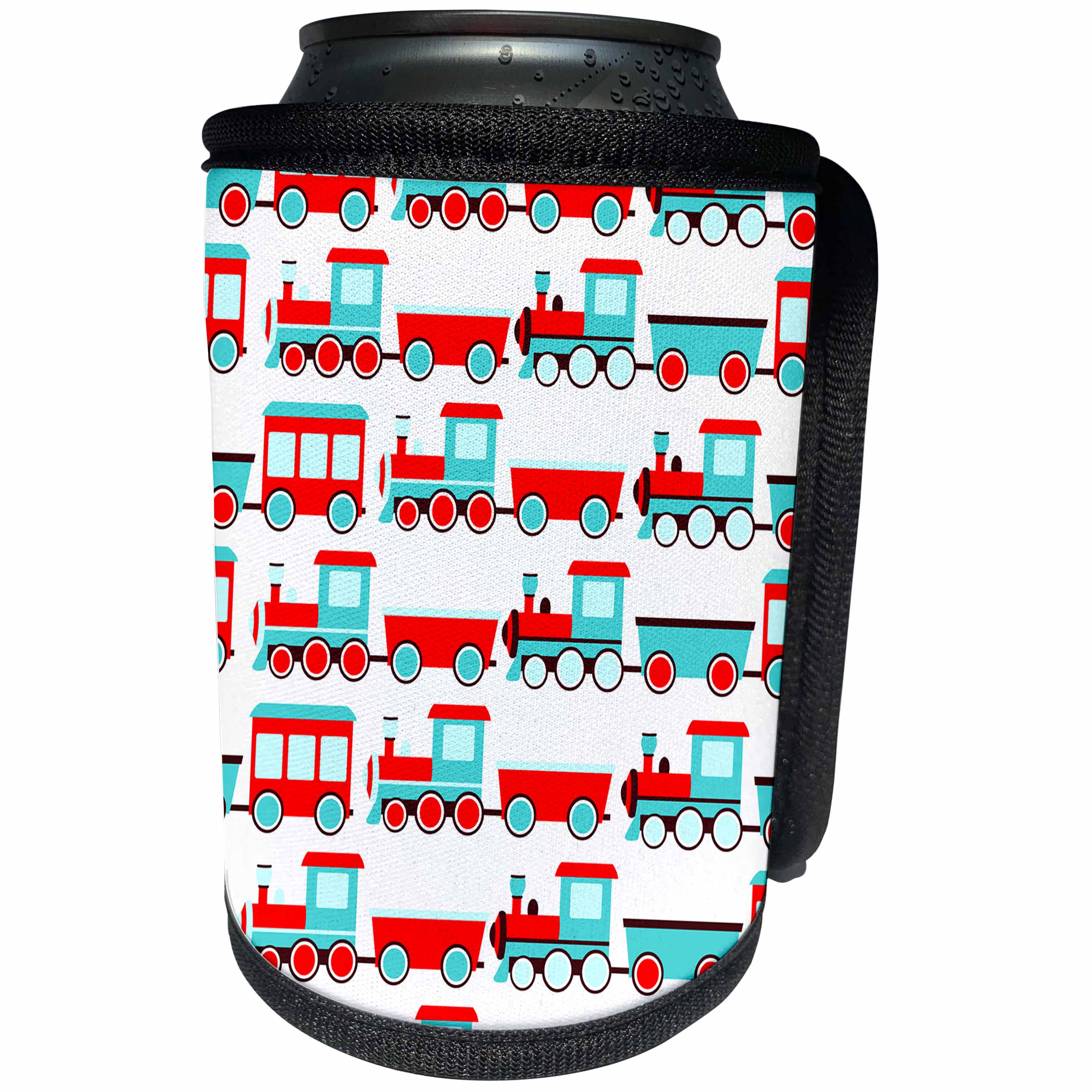 3dRose Janna Salak Designs Kids Stuff - Blue and Red Train Pattern - Can Cooler Bottle Wrap (cc_261577)