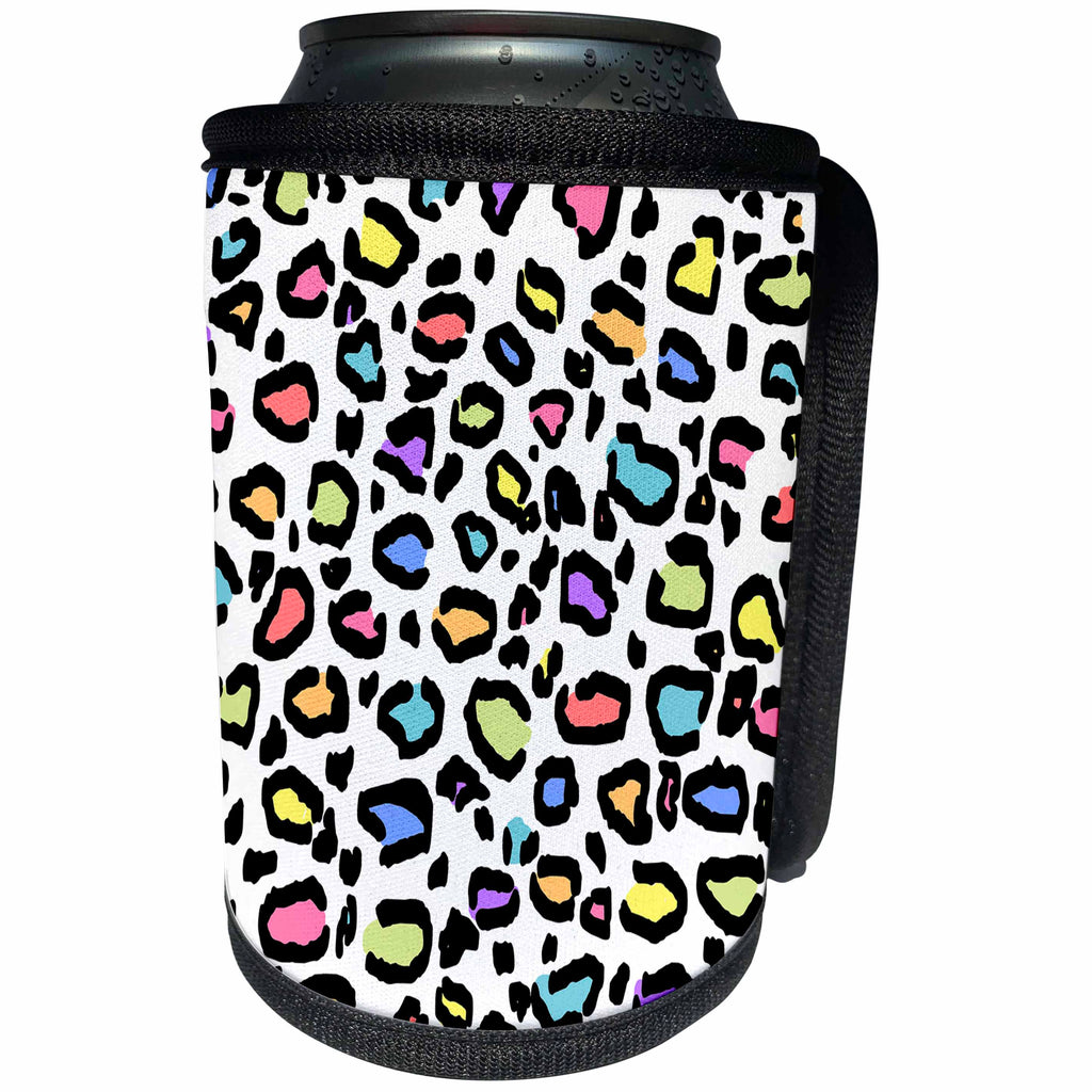 3dRose Janna Salak Designs Prints and Patterns - Pale Rainbow Leopard Print - Can Cooler Bottle Wrap (cc_261580)