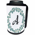 3dRose Janna Salak Designs Monogram Collection - Letter A Monogram Eucalyptus Leaves Wreath Elegant Greenery - Can Cooler Bottle Wrap (cc_261583)