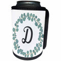 3dRose Janna Salak Designs Monogram Collection - Letter D Monogram Eucalyptus Leaves Wreath Elegant Greenery - Can Cooler Bottle Wrap (cc_261586)