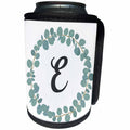 3dRose Janna Salak Designs Monogram Collection - Letter E Monogram Eucalyptus Leaves Wreath Elegant Greenery - Can Cooler Bottle Wrap (cc_261587)
