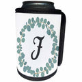 3dRose Janna Salak Designs Monogram Collection - Letter F Monogram Eucalyptus Leaves Wreath Elegant Greenery - Can Cooler Bottle Wrap (cc_261588)