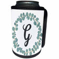 3dRose Janna Salak Designs Monogram Collection - Letter G Monogram Eucalyptus Leaves Wreath Elegant Greenery - Can Cooler Bottle Wrap (cc_261589)