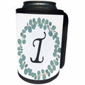 3dRose Janna Salak Designs Monogram Collection - Letter I Monogram Eucalyptus Leaves Wreath Elegant Greenery - Can Cooler Bottle Wrap (cc_261591)