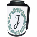 3dRose Janna Salak Designs Monogram Collection - Letter J Monogram Eucalyptus Leaves Wreath Elegant Greenery - Can Cooler Bottle Wrap (cc_261592)