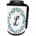 3dRose Janna Salak Designs Monogram Collection - Letter L Monogram Eucalyptus Leaves Wreath Elegant Greenery - Can Cooler Bottle Wrap (cc_261594)