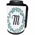 3dRose Janna Salak Designs Monogram Collection - Letter M Monogram Eucalyptus Leaves Wreath Elegant Greenery - Can Cooler Bottle Wrap (cc_261595)