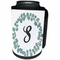 3dRose Janna Salak Designs Monogram Collection - Letter S Monogram Eucalyptus Leaves Wreath Elegant Greenery - Can Cooler Bottle Wrap (cc_261601)