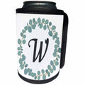 3dRose Janna Salak Designs Monogram Collection - Letter W Monogram Eucalyptus Leaves Wreath Elegant Greenery - Can Cooler Bottle Wrap (cc_261605)