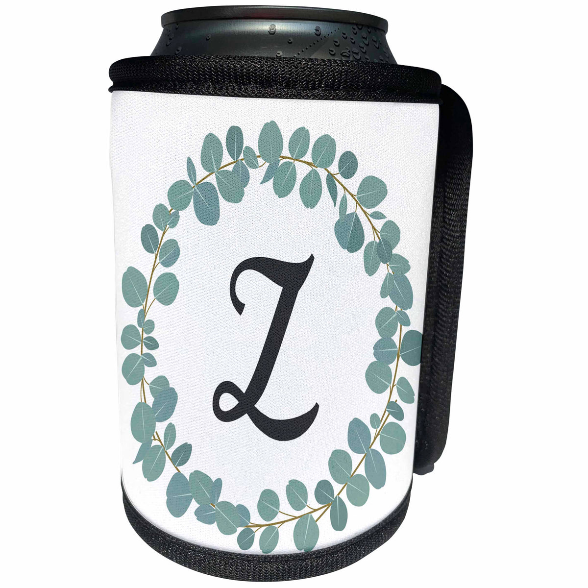 3dRose Janna Salak Designs Monogram Collection - Letter Z Monogram Eucalyptus Leaves Wreath Elegant Greenery - Can Cooler Bottle Wrap (cc_261608)