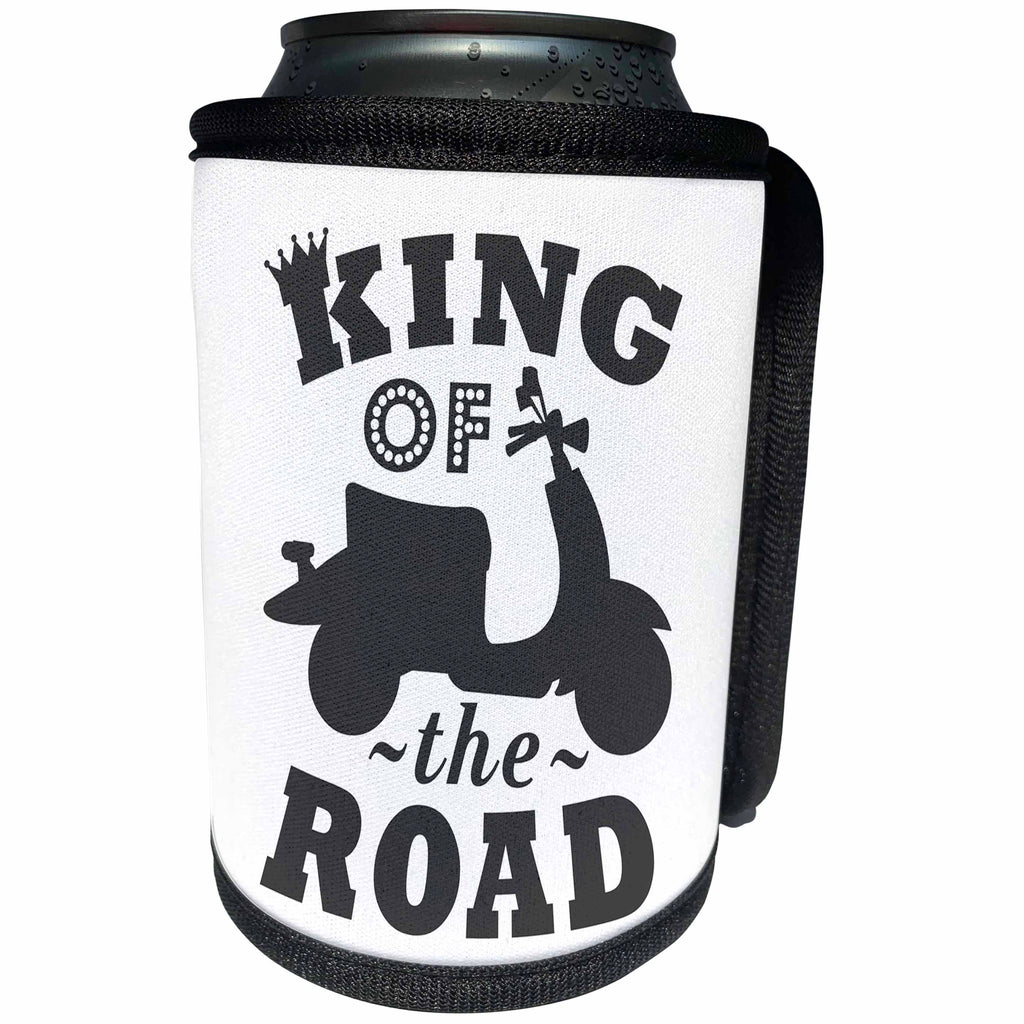 3dRose Janna Salak Designs Text Art - King of the Road - Scooter - Dark Grey - Can Cooler Bottle Wrap (cc_261617)