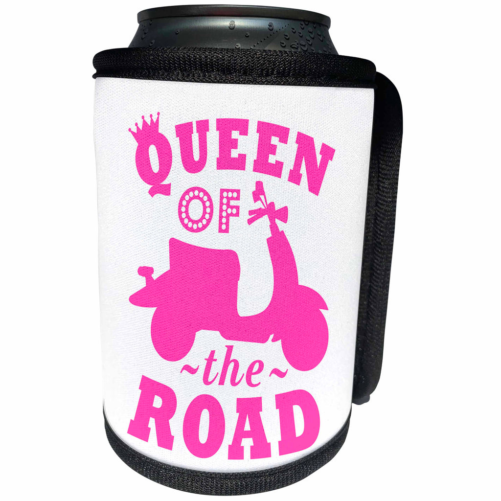 3dRose Janna Salak Designs Text Art - Queen of the Road - Scooter - Hot Pink - Can Cooler Bottle Wrap (cc_261618)