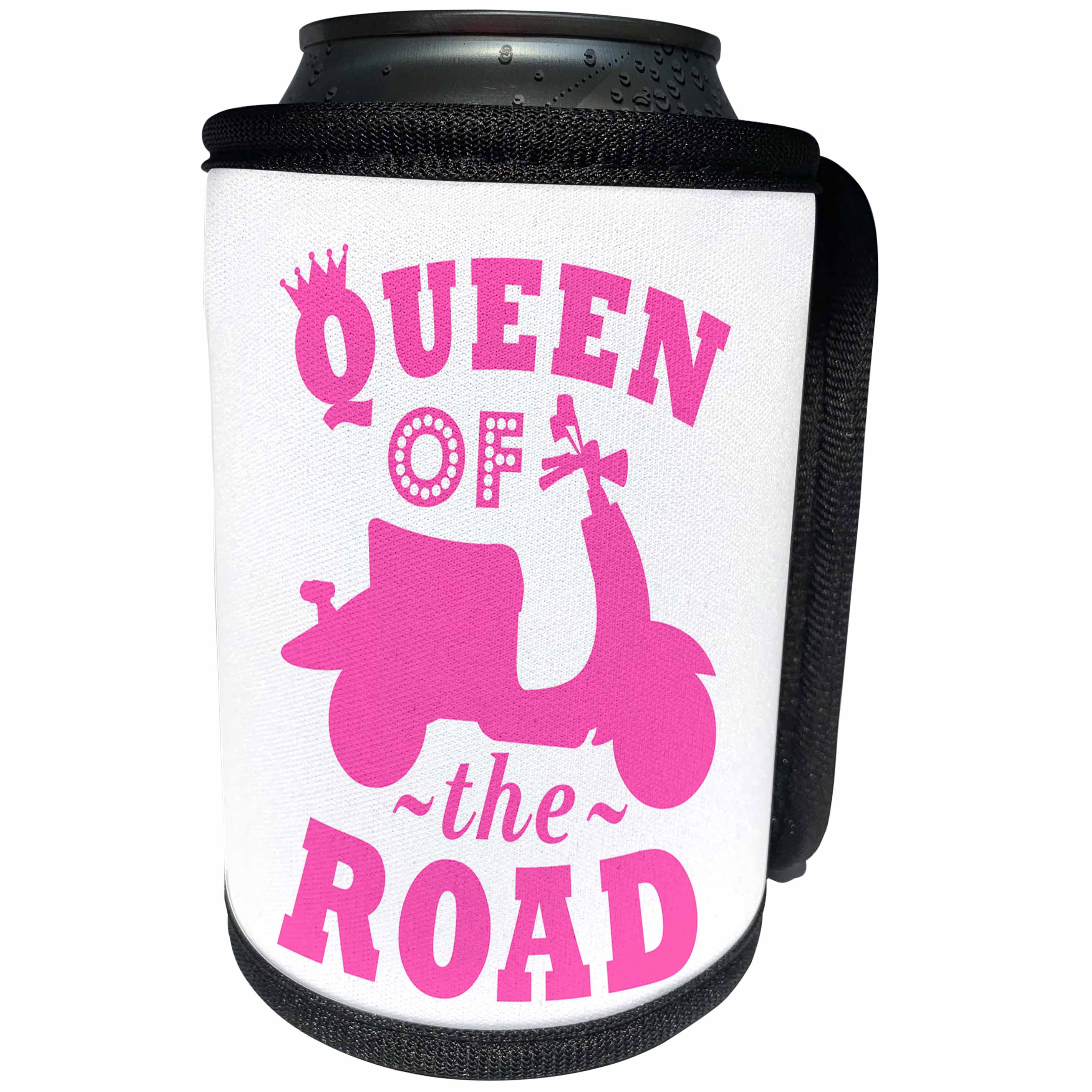 3dRose Janna Salak Designs Text Art - Queen of the Road - Scooter - Hot Pink - Can Cooler Bottle Wrap (cc_261618)