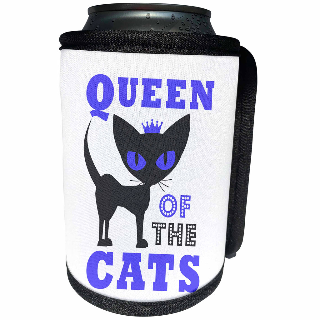 3dRose Janna Salak Designs Text Art - Queen of the Cats - Purple - Can Cooler Bottle Wrap (cc_261620)