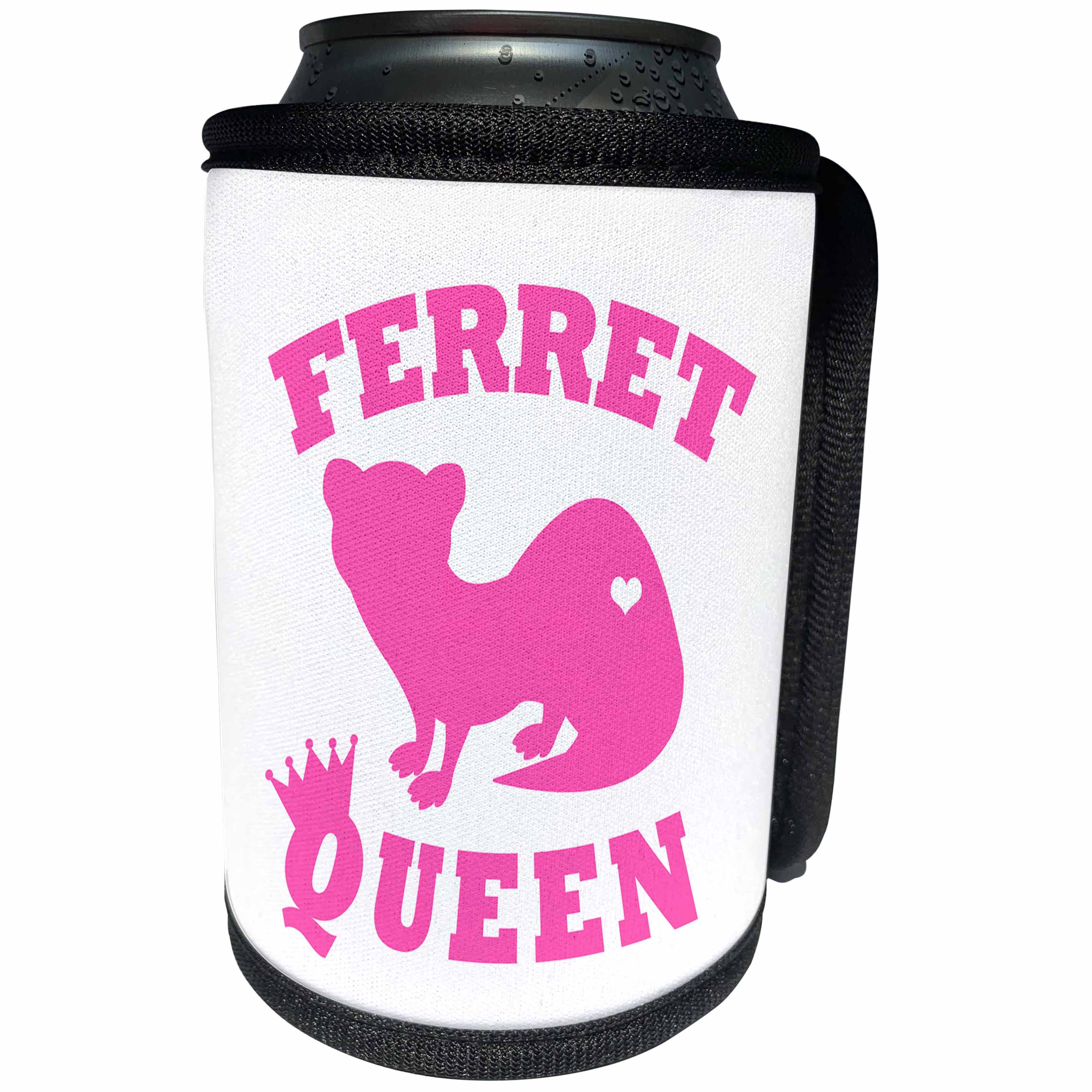 3dRose Janna Salak Designs Text Art - Ferret Queen - Hot Pink - Can Cooler Bottle Wrap (cc_261627)