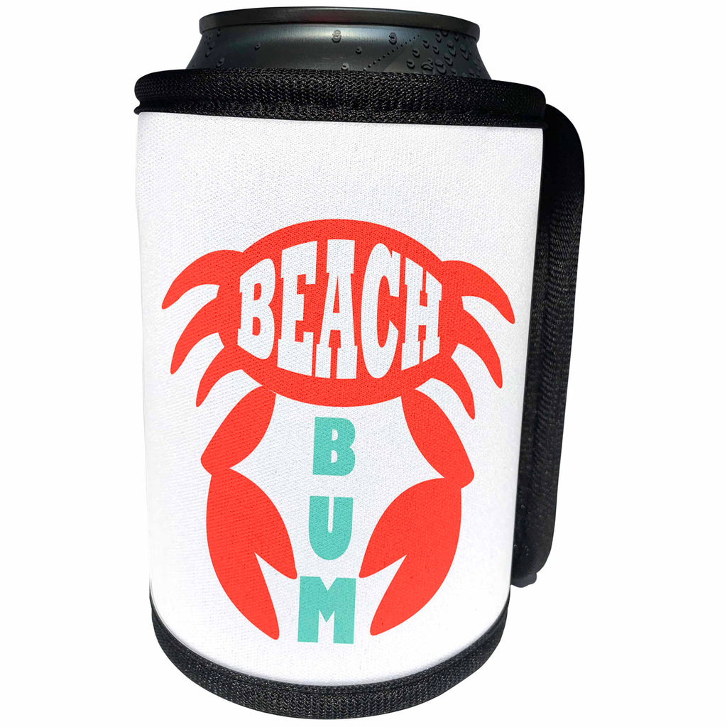 3dRose Janna Salak Designs Text Art - Beach Bum - Orange Crab and Mint Text - Can Cooler Bottle Wrap (cc_261640)
