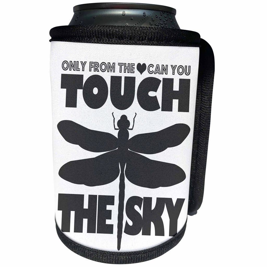 3dRose Janna Salak Designs Text Art - Dragonfly Art - Only From The Heart Can You Touch The Sky - Can Cooler Bottle Wrap (cc_261641)