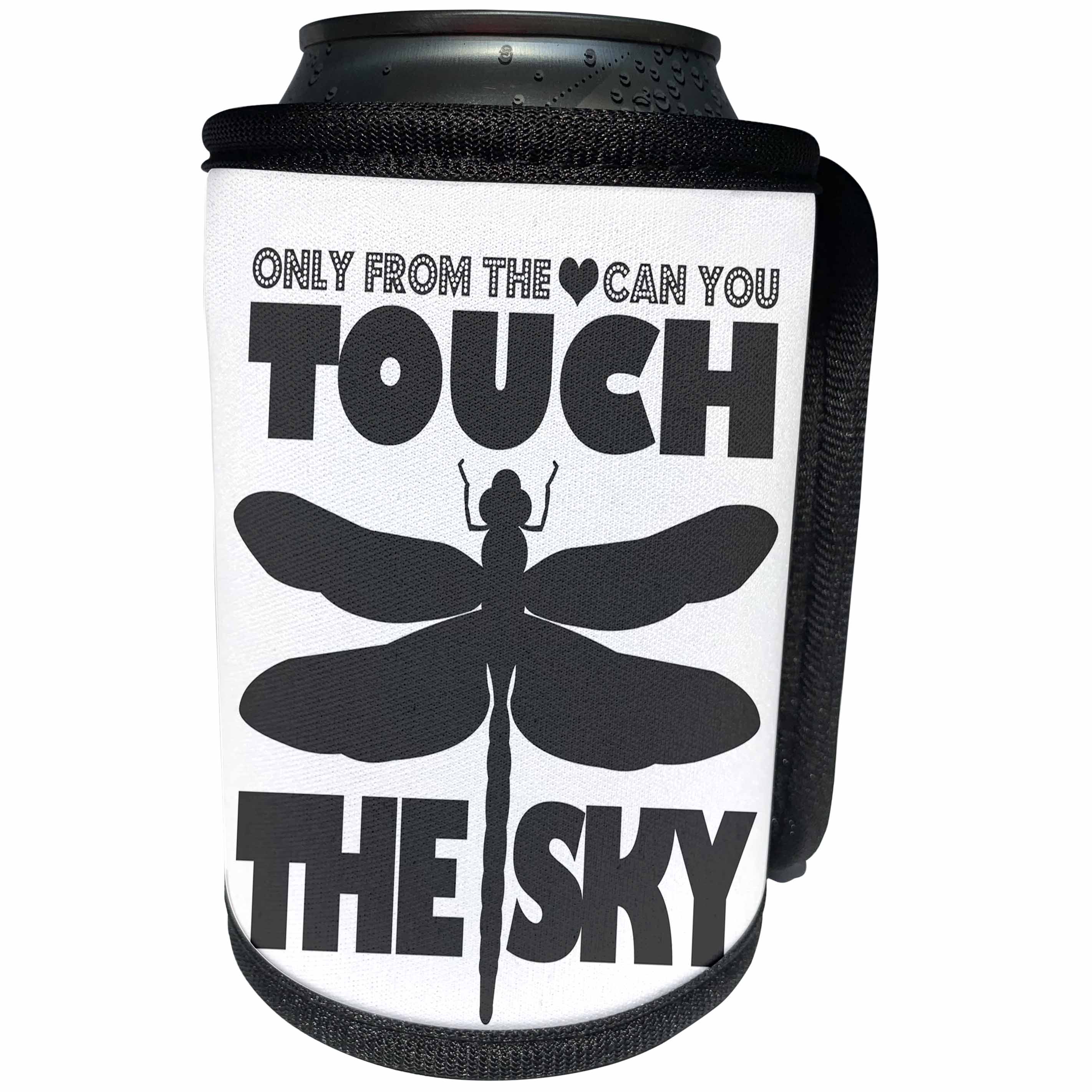 3dRose Janna Salak Designs Text Art - Dragonfly Art - Only From The Heart Can You Touch The Sky - Can Cooler Bottle Wrap (cc_261641)