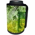 3dRose Andrea Haase Illustration Zen Buddha - Mixed media art Buddha and Chinese calligraphy in shades of green - Can Cooler Bottle Wrap (cc_261649)