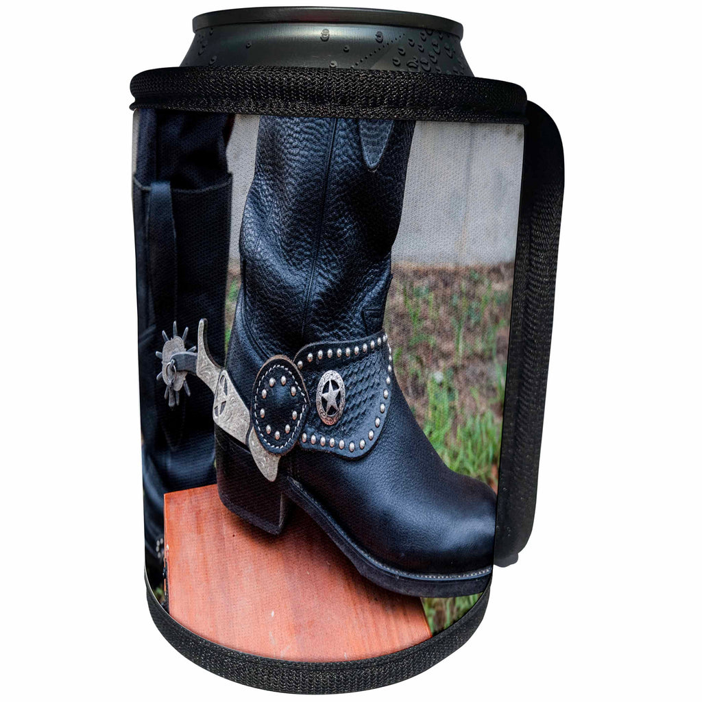 3dRose Roni Chastain Photography - Black cowboy boots - Can Cooler Bottle Wrap (cc_261680)