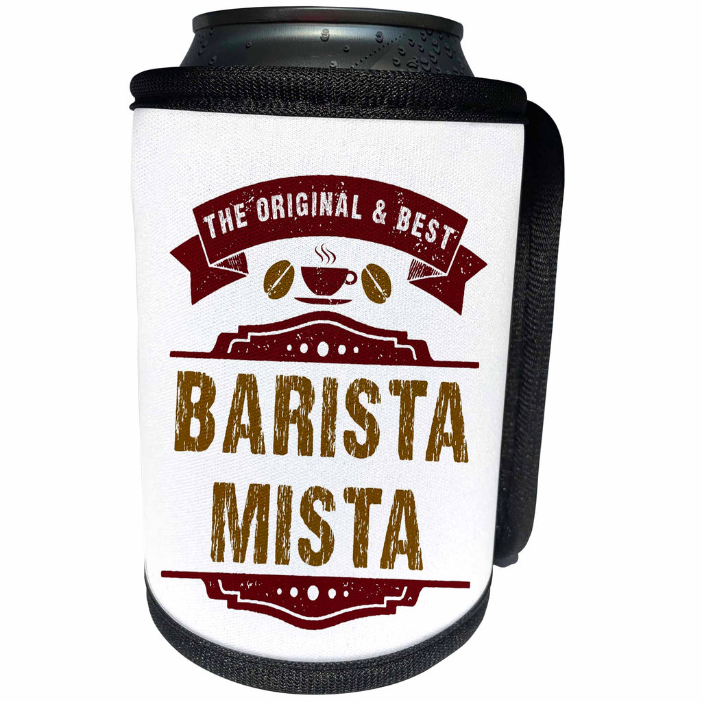 3dRose Russ Billington Designs - Barista Mista- Funny Barista Coffee Lovers Design for Him - Can Cooler Bottle Wrap (cc_261700)