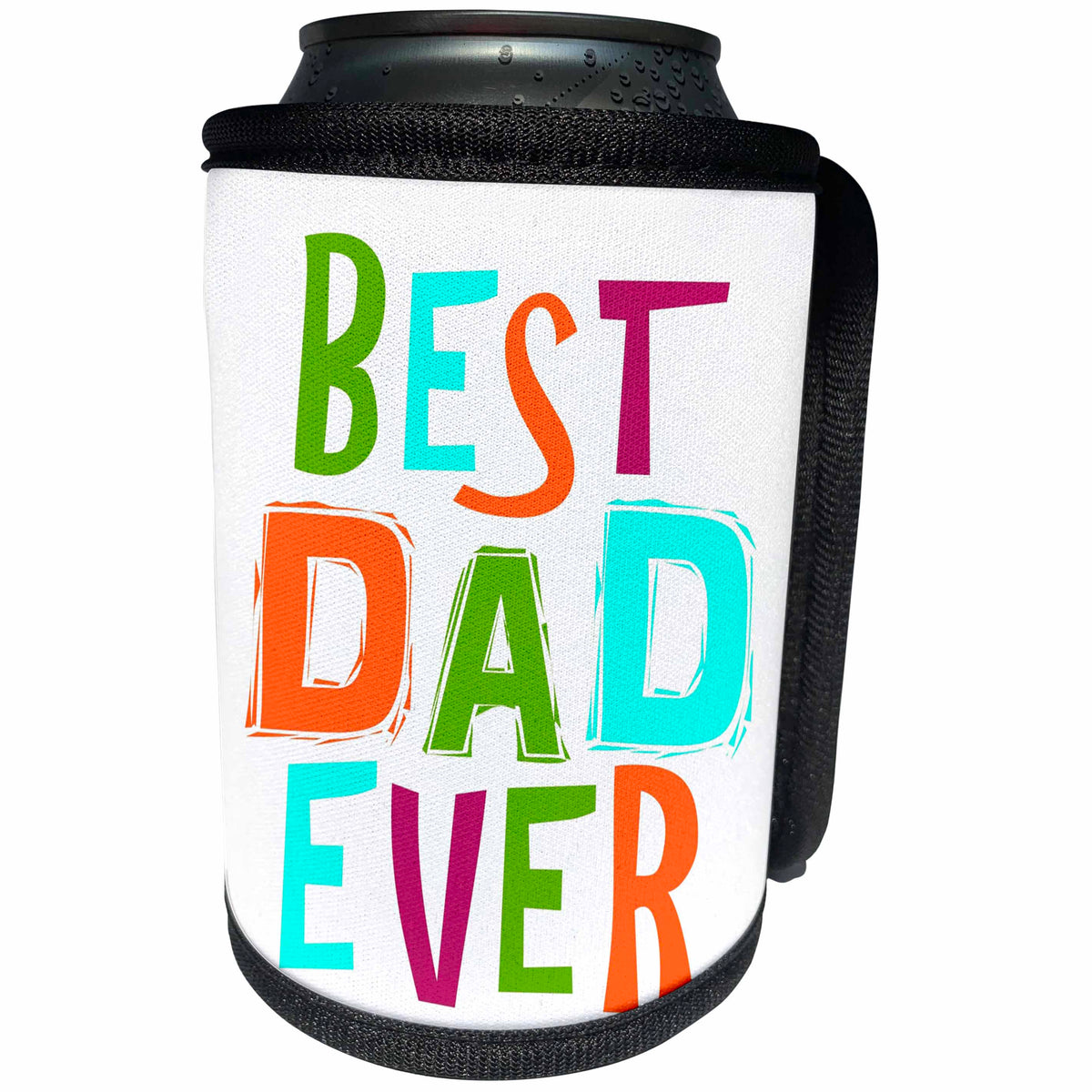 3dRose Russ Billington Designs - Colorful Best Dad Ever Design- Quirky Typography Design - Can Cooler Bottle Wrap (cc_261703)